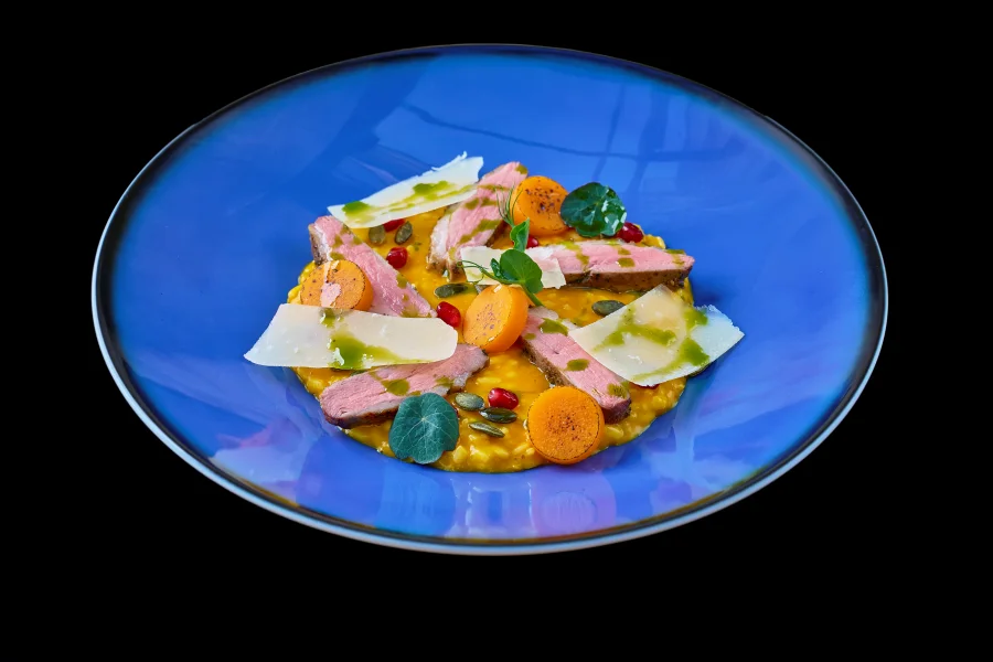 Pumpkin risotto with duck breast