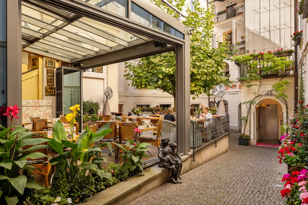 The restaurant’s courtyard feels like an oasis of calm.